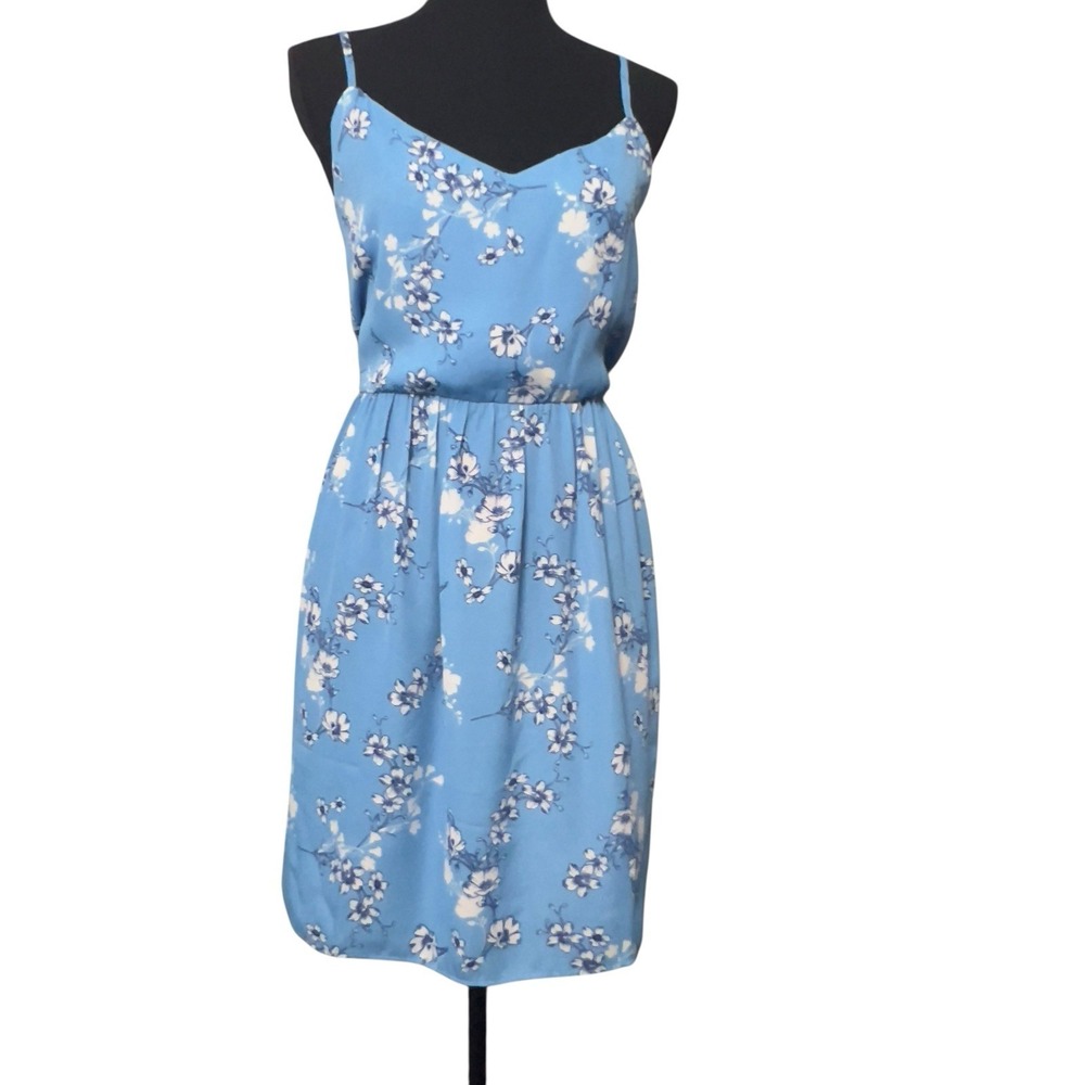 CENY Made In US Blue Sky Floral Mini Sun Dress Size Large Adjustable Straps A572